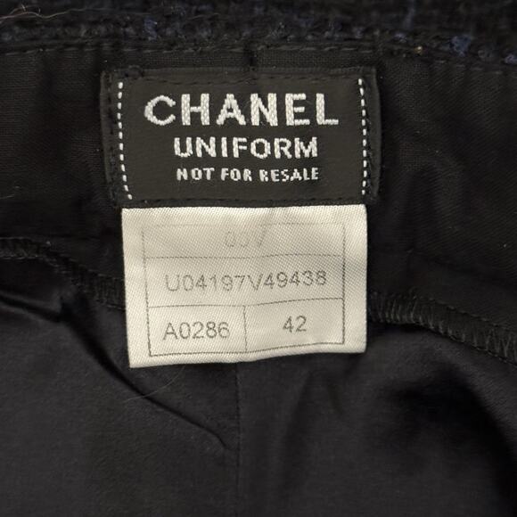 Chanel Uniform Tweed Pants Cotton Blend Tweed Wide-Leg Trousers Black Size 42 - Picture 16 of 16